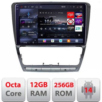 Navigatie Skoda Octavia 2 2005-2013 Edotec Kit-005 8 core QLED 2K 12+256GB 360 Android Waze USB Navigatie Internet Youtube Radio