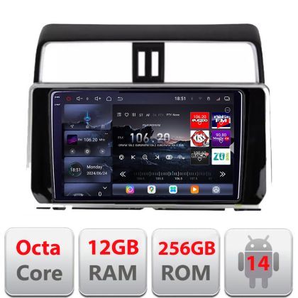 Navigatie Toyota Prado J150 2018- Edotec Kit-1065 8 core QLED 2K 12+256GB 360 Android Waze USB Navigatie Internet Youtube Radio