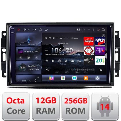 Navigatie Chrysler Jeep Edotec Kit-202 8 core QLED 2K 12+256GB 360 Android Waze USB Navigatie Internet Youtube Radio