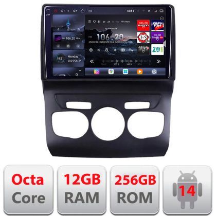 Navigatie Citroen C4 2011-2016  Edotec Kit-241 8 core QLED 2K 12+256GB 360 Android Waze USB Navigatie Internet Youtube Radio
