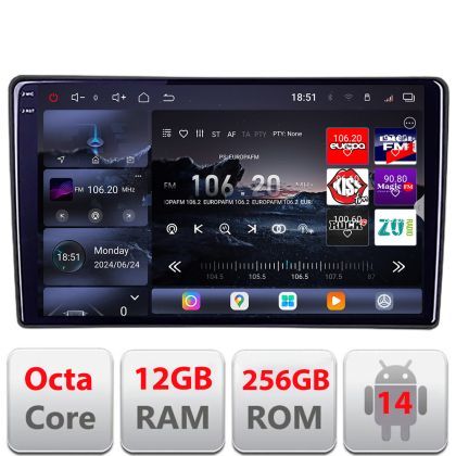 Navigatie universala 2din-2 8 core QLED 2K 12+256GB 360 Android Waze USB Navigatie Internet Youtube Radio Edotec