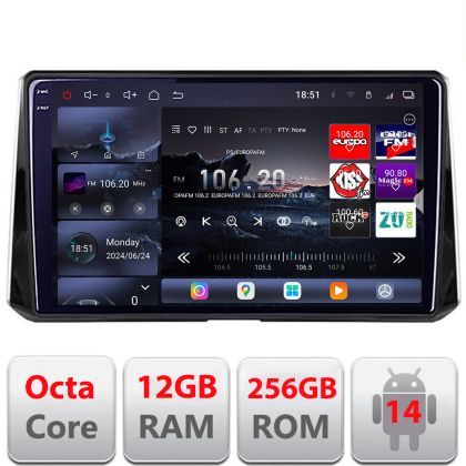 Navigatie Toyota Corolla/Auris 2018- Edotec Kit-388 8 core QLED 2K 12+256GB 360 Android Waze USB Navigatie Internet Youtube Radio