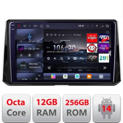 Navigatie Toyota Corolla 2019- Edotec Kit-388-levin 8 core QLED 2K 12+256GB 360 Android Waze USB Navigatie Internet Youtube Radio