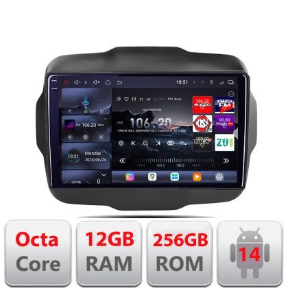 Navigatie Jeep Renegade 2015-2020 Edotec Kit-500 8 core QLED 2K 12+256GB 360 Android Waze USB Navigatie Internet Youtube Radio