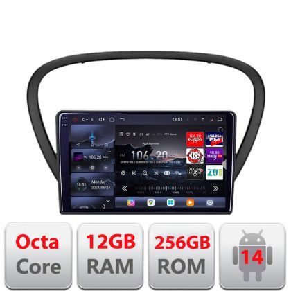 Navigatie Peugeot 607 2002-2010 Android radio gps internet 8 core QLED 2K 12+256GB 360 Edotec
