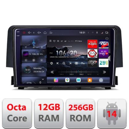Navigatie Honda Civic 2016-2020 8 core QLED 2K 12+256GB 360 Android Waze USB Navigatie Internet Youtube Radio Edotec