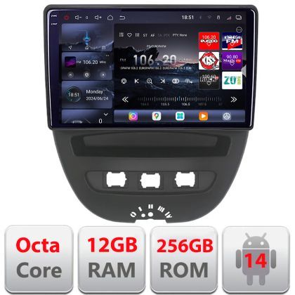 Navigatie Citroen C1 Peugeot 107 Toyota Aygo 2005-2014 Android radio gps internet 8 core QLED 2K 12+256GB 360 Edotec
