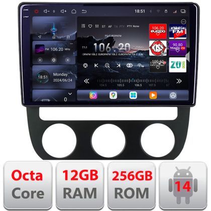 Navigatie VW Golf 5 2004-2010 clima automatica Android radio gps internet 8 core QLED 2K 12+256GB 360 Edotec