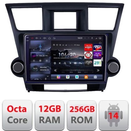 Navigatie Toyota Highlander 2007-2013 Android radio gps internet 8 core QLED 2K 12+256GB 360 Edotec