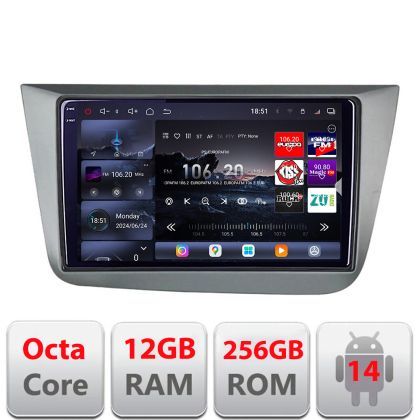 Navigatie Seat Leon 2005-2012 Edotec Kit-leon05 8 core QLED 2K 12+256GB 360 Android Waze USB Navigatie Internet Youtube Radio