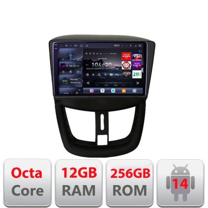 Navigatie Peugeot 207 Edotec Kit-PE01 8 core QLED 2K 12+256GB 360 Android Waze USB Navigatie Internet Youtube Radio