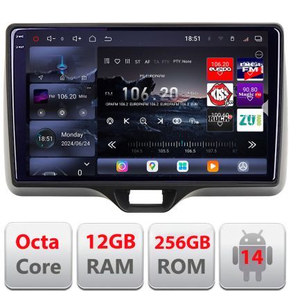 Navigatie Toyota Yaris 2020- Android radio gps internet 8 core QLED 2K 12+256GB 360 Edotec