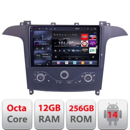 Navigatie Ford S-max 2006-2014 Qled 2K Octa Core 12+256GB LTE 4G DSP Wifi 5Ghz android auto carplay radio gps internet KIT-smax-navi+EDT-E809-2K