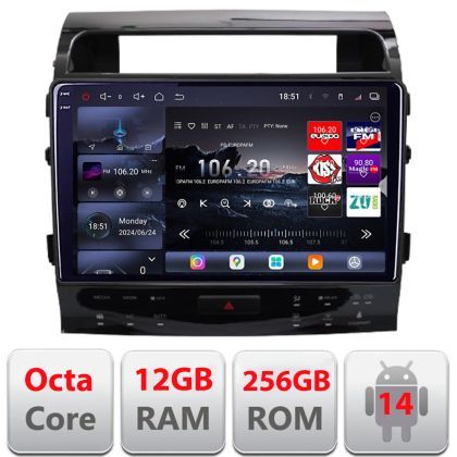Navigatie Toyota Land Cruiser V8 L200 2009-2020 Qled 2K Octa Core 12+256GB LTE 4G DSP Wifi 5Ghz android auto carplay radio gps internet kit-381-type-b+EDT-E810-2K