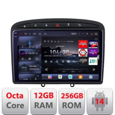 Navigatie Peugeot 308 2007-2014  Edotec Kit-038 8 core QLED 2K 12+256GB 360 Android Waze USB Navigatie Internet Youtube Radio