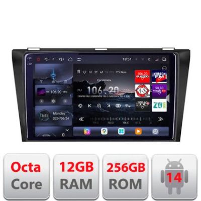 Navigatie Mazda 3 2004-2009 Edotec Kit-161 8 core QLED 2K 12+256GB 360 Android Waze USB Navigatie Internet Youtube Radio