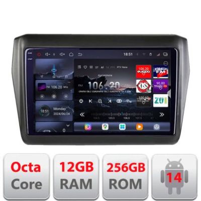 Navigatie Suzuki Swift 2017- Edotec Kit-2179 8 core QLED 2K 12+256GB 360 Android Waze USB Navigatie Internet Youtube Radio