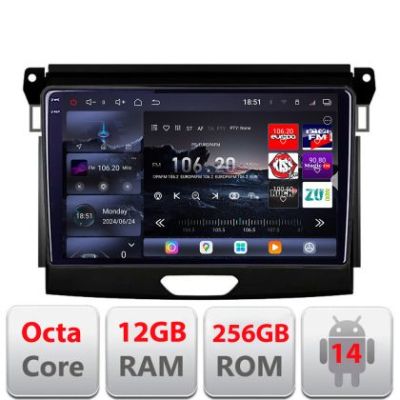 Navigatie Ford Ranger 2016+ Edotec Kit-574 8 core QLED 2K 12+256GB 360 Android Waze USB Navigatie Internet Youtube Radio