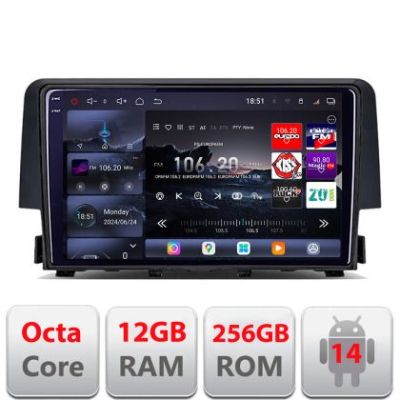 Navigatie Honda Civic 2016-2020 8 core QLED 2K 12+256GB 360 Android Waze USB Navigatie Internet Youtube Radio Edotec