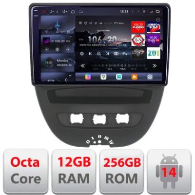 Navigatie Citroen C1 Peugeot 107 Toyota Aygo 2005-2014 Android radio gps internet 8 core QLED 2K 12+256GB 360 Edotec