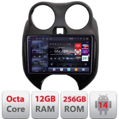 Navigatie Nissan Micra 2010-2014 Android radio gps internet 8 core QLED 2K 12+256GB 360 Edotec